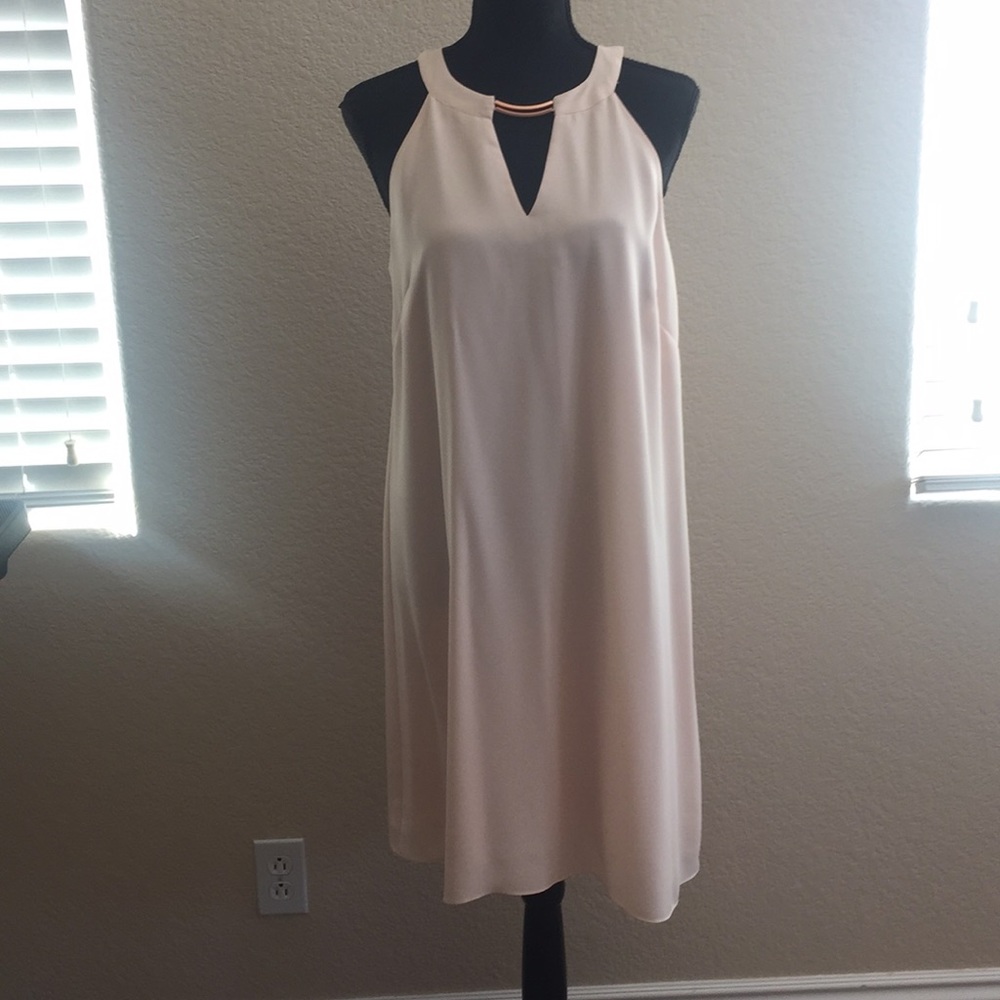 Blush pink halter dress w/ rose gold neck bar